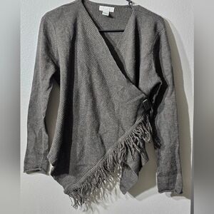 Tweeds Vintage Fringed Wrap Sweater Women’s Small Dark Gray Plum Brown Green